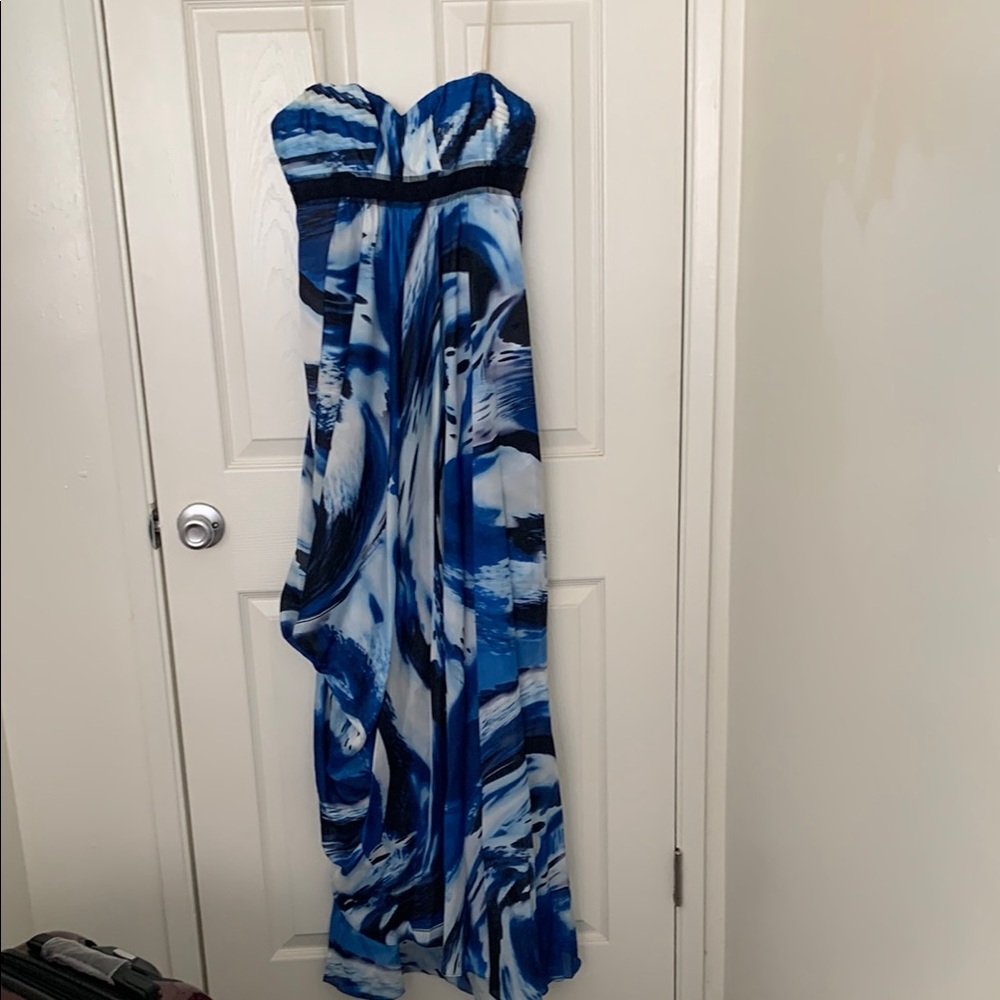 BCBGMaxAzria Blue and White Maxi Dress